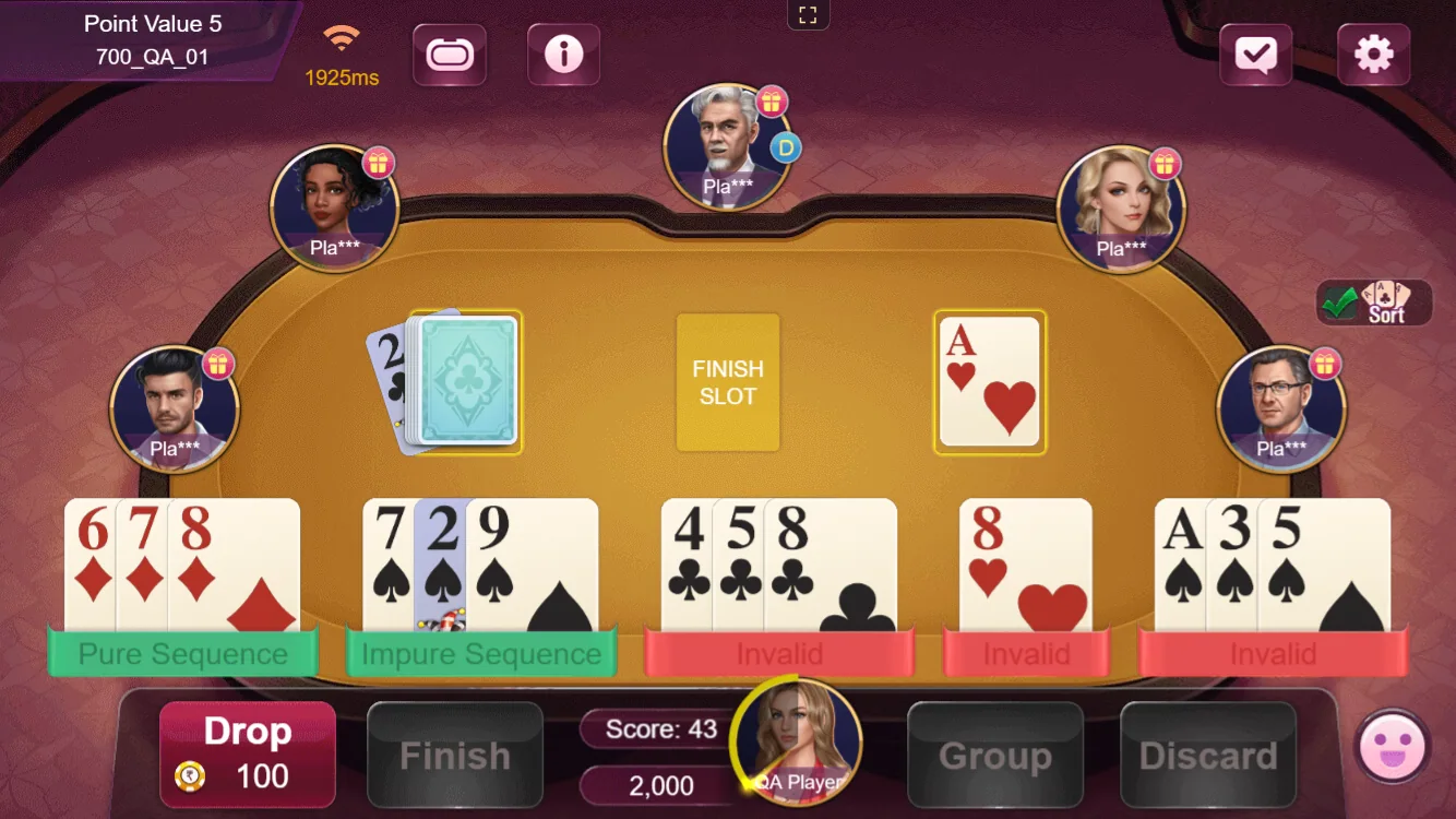 Paisoo Rummy table with sets and sequences